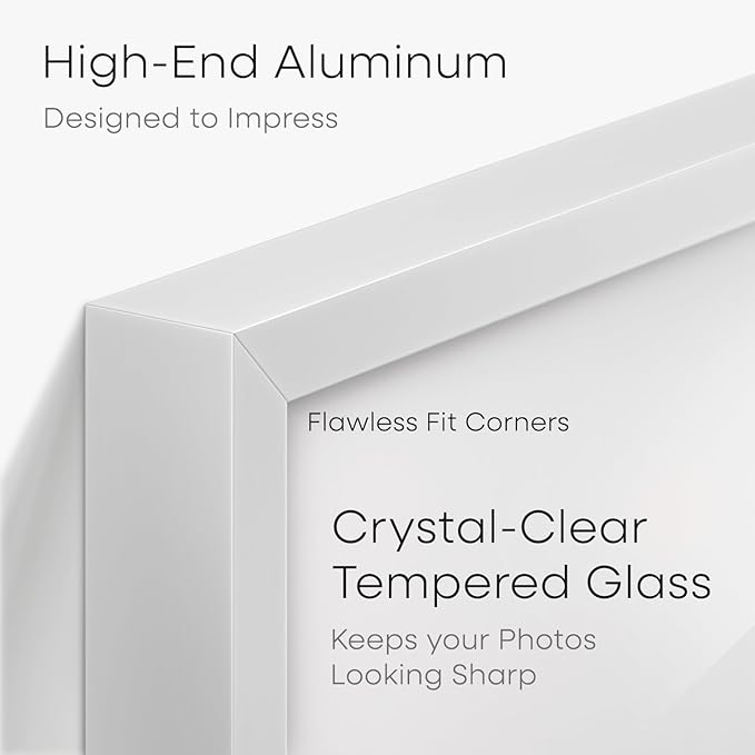 Homeforia A3 Picture Frame White, High End Metal 11.7 x 16.5 inch Poster Frames with Mat 8.3 x 11.7 for Photo, A3 Size Frames Matted to A4 Print, 11.7x16.5 Wall Hanging Frame, Tempered Glass, Set of 1