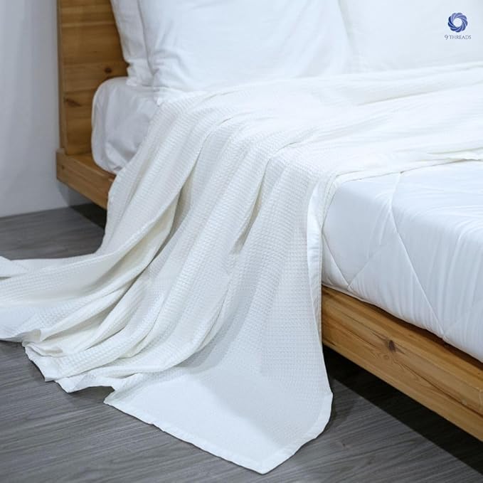 GOTS Certified Organic Cotton Waffle Weave Blanket, Throw Bed Blanket,50"X60" Cozy Throw Blanket for Couch, Modern Home Decor, Throw Blankets, Comfy Waffle Blanket & Soft Bed Blankets -White