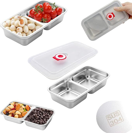 304 Stainless Steel Snack Containers,100% Leadproof, Grab and Go Snack Containers, Food Grade, for Travel and Outdoor Camping, Double Compartment Design,1 Piece