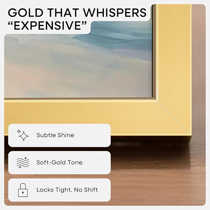 Homeforia 16x16 Picture Frame Gold, High End Metal 16 x 16 Square Poster Frame with Mat 12 x 12 Photo, 16x16 Frame Matted to 12x12 Print, 16by16 Gold Hanging Frames, Tempered Glass, Wall Kit, Set of 2
