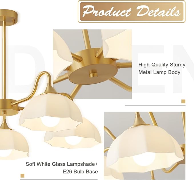 5 Light Modern Gold Chandelier Milk Glass Sputnik Pendant Light Mid Century Nordic White Ceramic Kitchen Island Hanging Lights Dining Room Lighting Fixtures Over Table Chandelier MPL13-5 GD