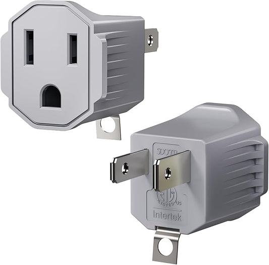 2 Prong to 3 Prong Outlet Adapter, ETL Listed 3-2 Prong Adapter, Fire-Retardant (392℉) PBT Material, Heavy Duty Wall Plug Adapter for Old Homes, Travel to Japan, Gray (Light Gray (2-Pack))