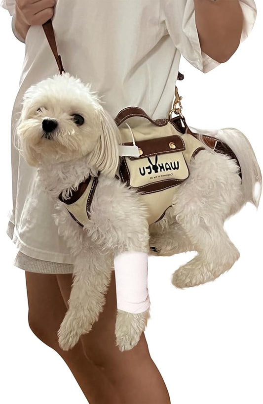 Wakytu Dog Lift Harness Dog Carrier VES Harness Adjustable Leash with Small Puppy Treat Bag,Fits Most Cars,M