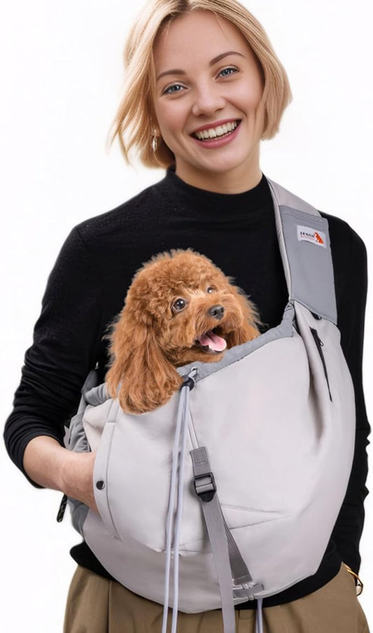 Dog Carrier Sling,Dog Carriers for Small Dogs & Cats Up to 20lbs,Puppy Carrying Backpack Pet Purse with Pockets,Adjustable Shoulder Strap,Hands Free for Travel (Grey)