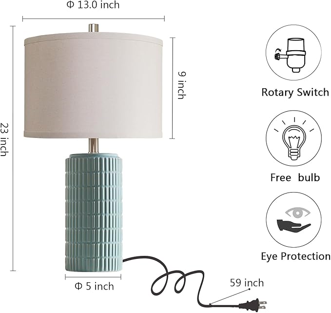 23" Set of 2 Ceramic Table Lamps for Living Room Bedroom, Modern Nightstand Desk Lamp for Entryway, Office, Study Room, 2 LED Bulbs Included