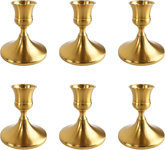 Vintage Brass Gold Taper Candle Holders Set of 6, Metal Candlestick Holders Elegant Handcrafted Décor for Weddings, Dining & Meditation,Table Centerpiece, Party, Christmas Decoration or Home Decor