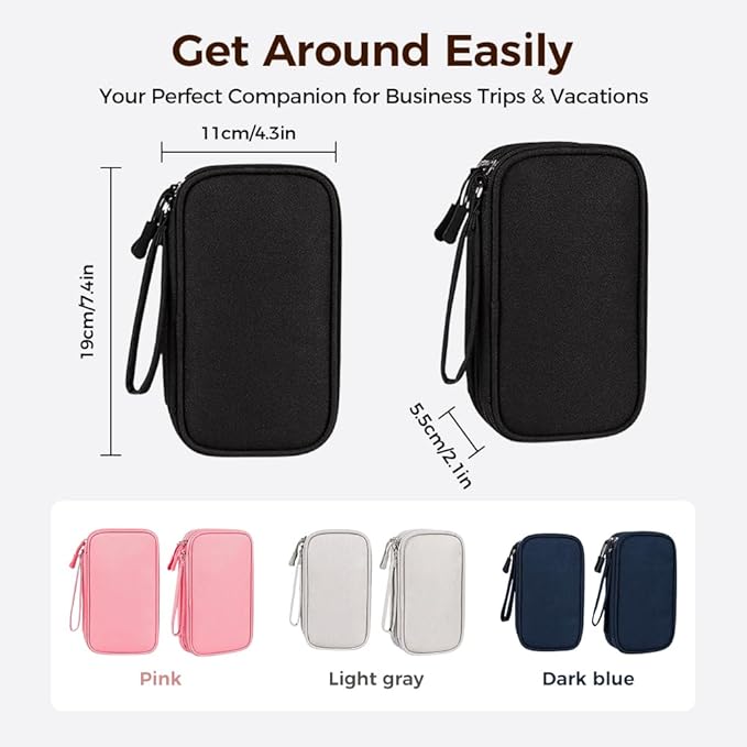 Qeuxv 2026 Travel Cable Organizer Pouch, Electronic Accessories Carry Case, Portable Waterproof Double Layers All-in-One Storage Bag for Cable, Charger, Mobile phone, Headphones (Black)