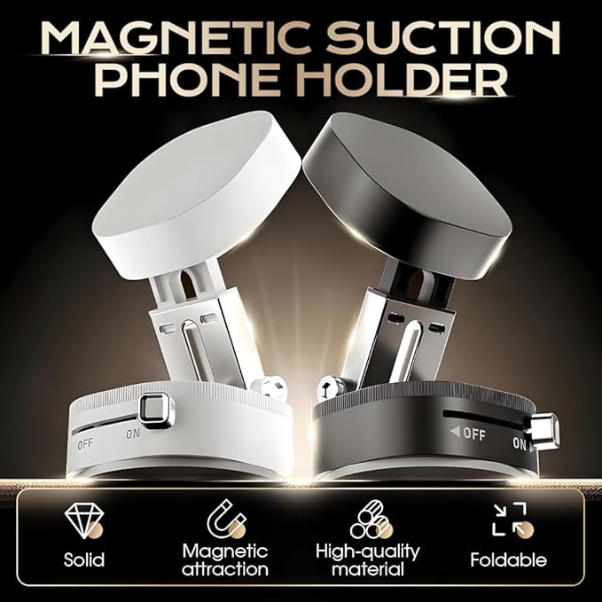 Vacuum Magnetic Suction Phone Holder, 2026 New Vacuum Magnetic Phone Holder, Adjustable Suction Phone Mount, Portable Universal Collapsible Magnetic Phone Stand Car Mount for Smartphones (White)