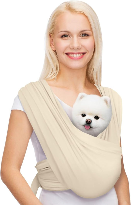 AnccoPlus Dog Carriers for Small Dogs, Front Facing Dog Sling Carrier, Hands Free Cat Carrier, Size Adjustable, Reducing Back Pain, Premium Cotton, Safe and Soft Dog Carrier (Regular, Beige)