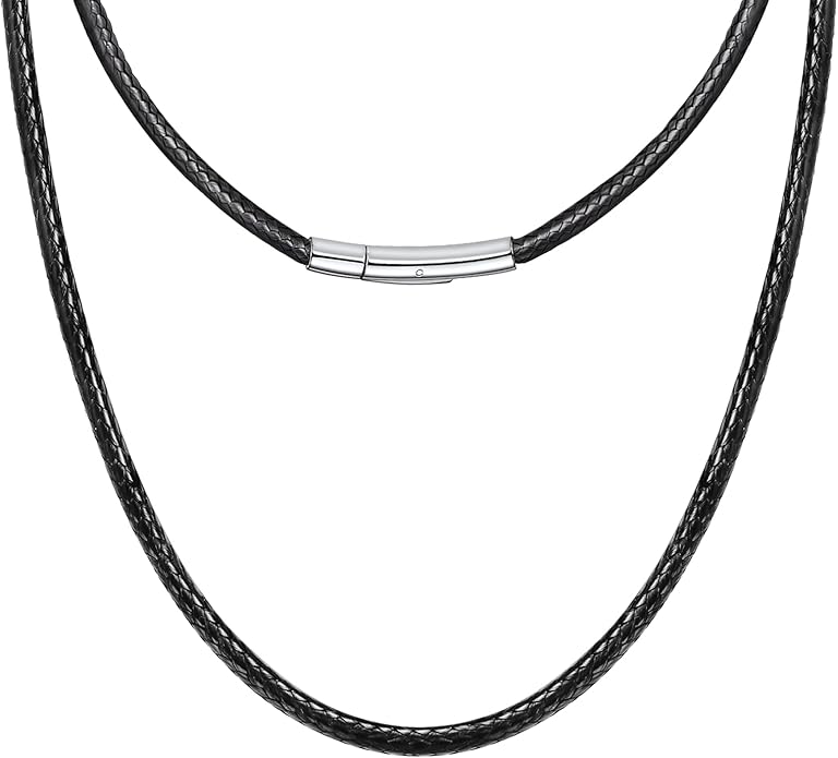Leather Necklace Cord with Stainless Steel Clasp, Black/Brown Color Waterproof Wax Rope Chain 2mm 3mm Wide Braided Cord String Necklaces for Men Women 16"-30"