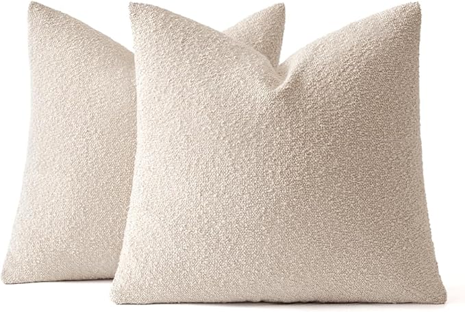 MIULEE 16x16 Inch Decorative Pillow Covers for Couch Bed Set of 2 Textured Boucle Neutral Winter Throw Pillows Oatmeal Accent Solid Cushion Pillowcases Sofa Livingroom Home Decor