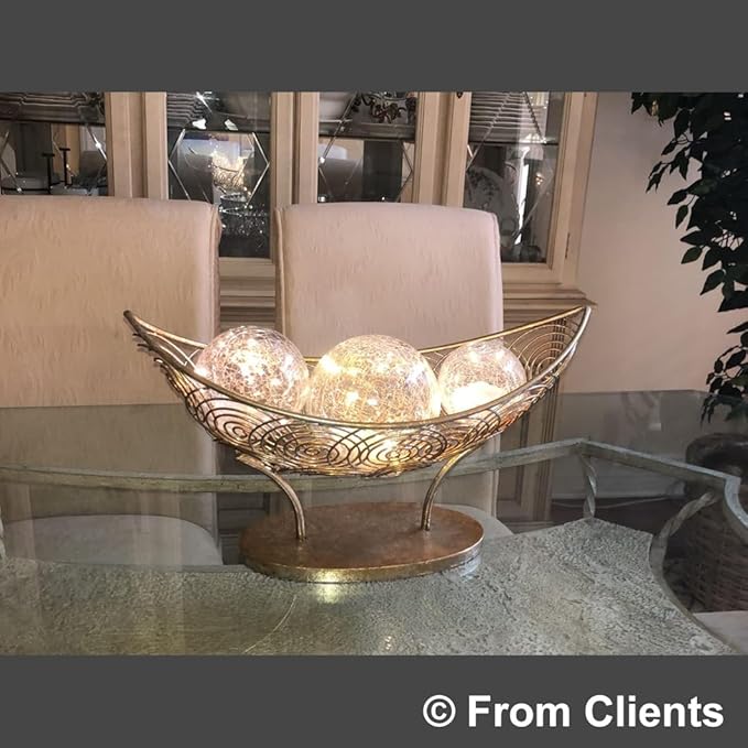 Crackle Glass Globe Lamp with Timer, Battery Operated Lighted Glass Orb for Festival Christmas Decor, Gold Ball Light for Living Room Indoor, Glowing Night Light Ball Lamp, Sphere Table Lamp