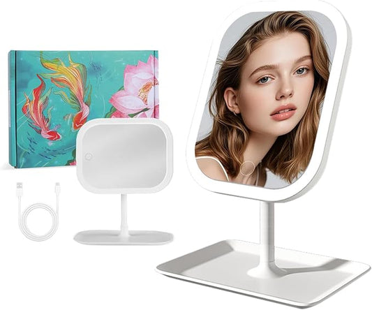 Rechargeable 2400mAh Makeup Mirror,360-degree rotatable Tabletop Vanity Mirrors with Lights，High-Definition led led Vanity Mirrors，Compact Mirror with Light for Women Gifts