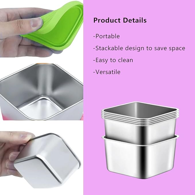sagact 304 Premium Stainless Steel Snack Containers with Silicone Lids, Snackle Box Containers, Easy-Open Leak-Proof Kids for Taking Out for a Picnic, Lunch Box and Travel. (All-6, 2 OZ)