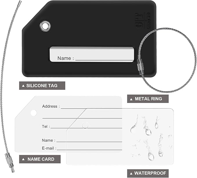 Gostwo 2 Pack Silicone Luggage Tags for Suitcases, 26 Initial Letter Baggage Labels Handbag School Bag Suitcase Instrument Tag with Stainless Steel Loop(Black)(Letter H)