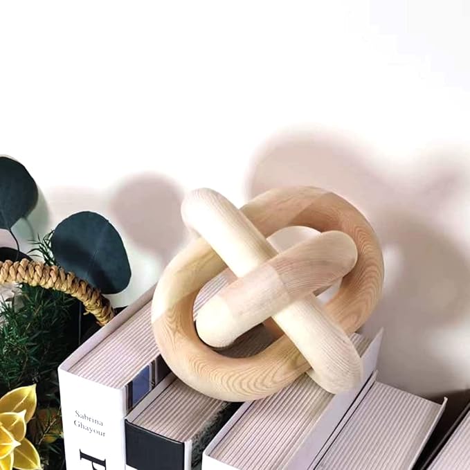 3-Ring Wooden Chain, Pine Wood Carving, Modern Home Minimalist Coffee Table Decoration, Living Room, Bedroom, Bookshelf, Porch Decoration (D)