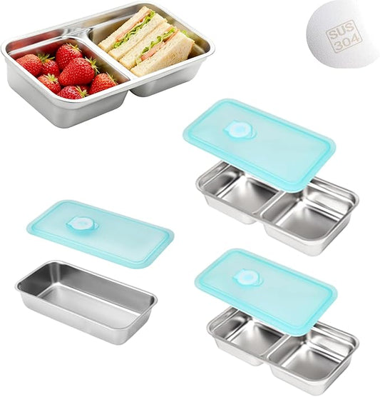 304 Stainless Steel Snack Containers, 100% Leadproof, Grab and Go Snack Containers, Food Grade, for Travel and Outdoor Camping, 1pc Single and 2pcs Double compartment, 3 PCS