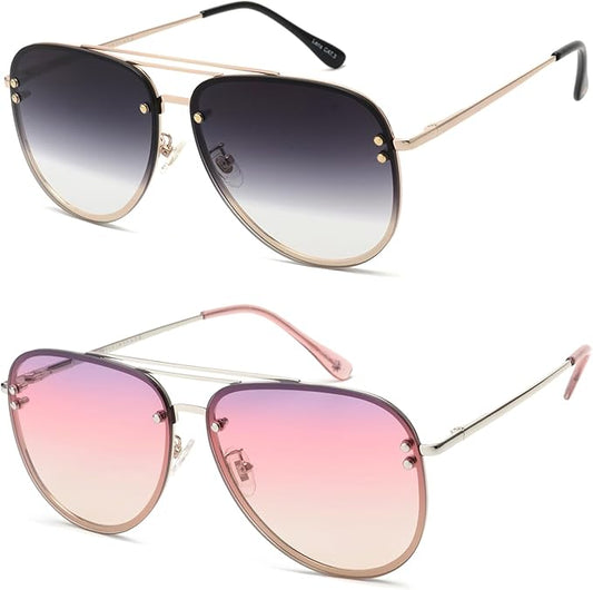 Trendy Oversized Aviator Sunglasses for Women 2025, Cute Retro Aviator Sun Glasses UV Protection Big Shades VF2203