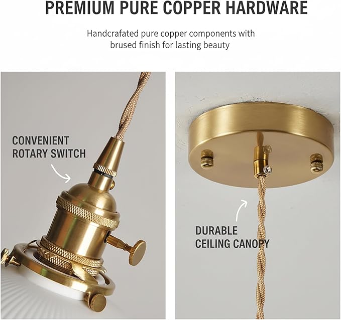 Modern Farmhouse Mini Pendant Light with White Ceramic Cylindrical Shade, Brass E26 Socket with On/Off Switch, Hardwired Hanging Lamp for Vanity, Kitchen Sink Lighting Bar Counter