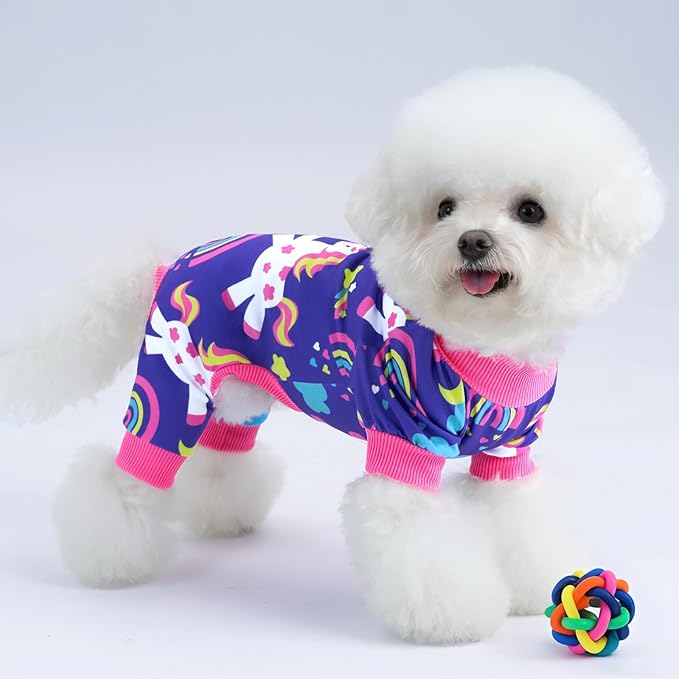 XPUDAC 4 Pieces Dog Pajamas Stretchy Dog Pjs Soft Cute Doggie Clothes for Small Medium Dogs Boy Girl Cats Pet Outfits