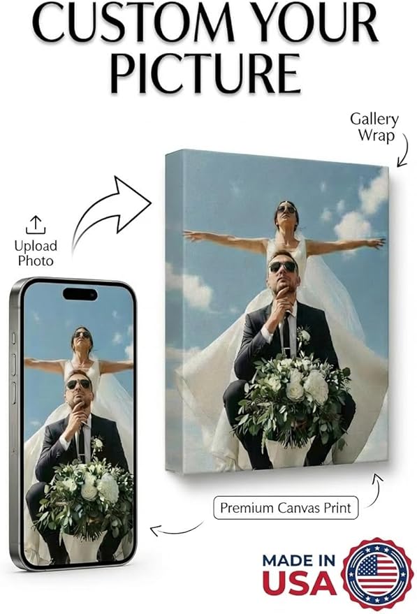Custom Canvas Prints with Your Photos, Frameless Wall Art Canvas, Personalized Photo Print for Home Decor, Family & Pet Pictures, Gifts for Birthday & Anniversary, Made in USA (10" L × 10" W)