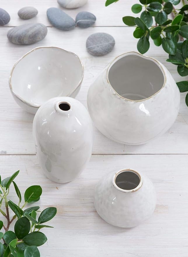 Serene Spaces Living Free-Form Glazed Ceramic Bud Vase, Set of 4- Centerpiece for Vintage Weddings, Events, Measures 5.5" Tall and 2.75" Diameter