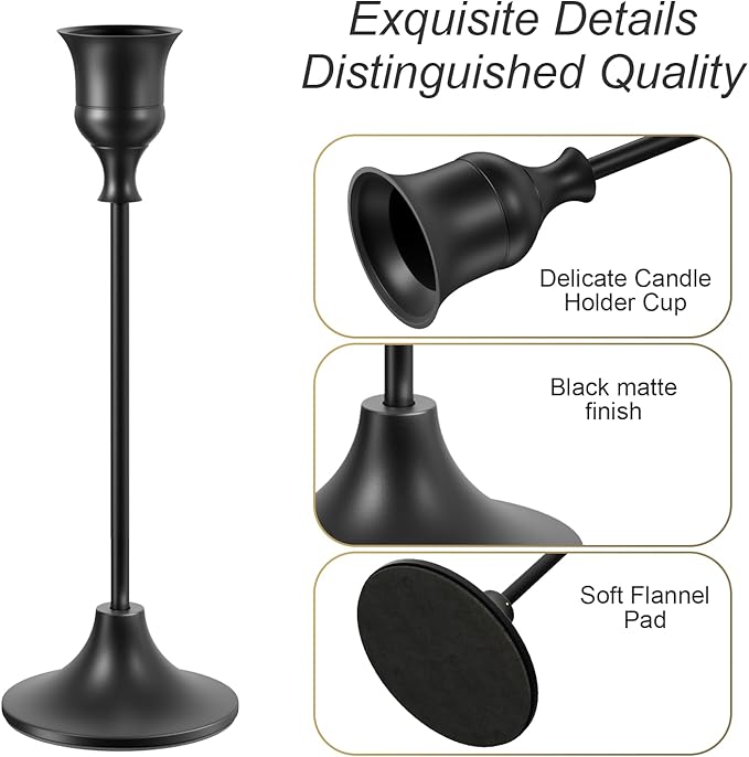 Set of 12 Black Taper Candle Holders, Candlesticks Holders Bulk Decorative，Vintage Candlestick Holder Decorative Metal Candle Sticks Home Decor Centerpieces for Table Mantel Festive Decorations