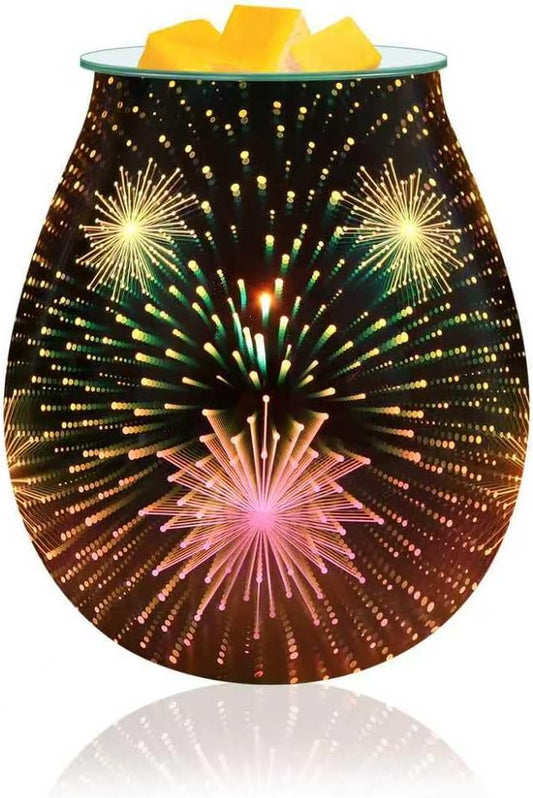 3D Glass Wax melt Warmer,Electric melt Burner,Romantic Aroma Warmer for Essential Oils Burner & Premium Wax Melts Burner.(Fireworks)