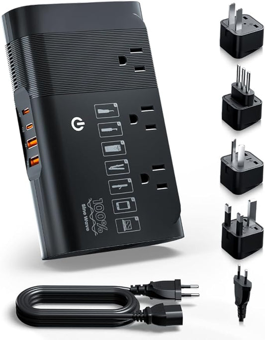 DOACE 500W Pure Sine Wave Voltage Converter, 220V to 110V European Travel Plug Adapter Converter, International Travel Transformer for US to Europe，UK, AU, EU, IT for Hair Straighteners Cameras