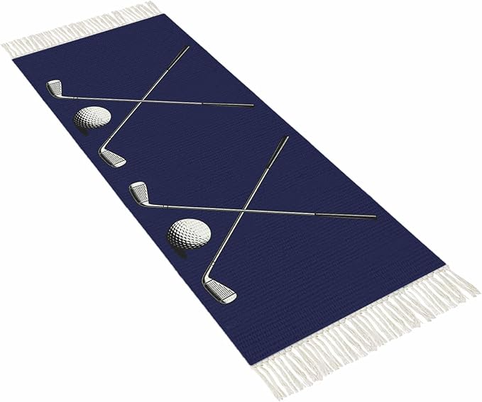 Navy Blue Runner Rug 2X4 Ft Entryway Outdoor Indoor Mat, Washable Woven Sports Golf Ball Throw Carpet with Tassel, Non-Shedding Modern Minimalist Art Hallway Bath Mats