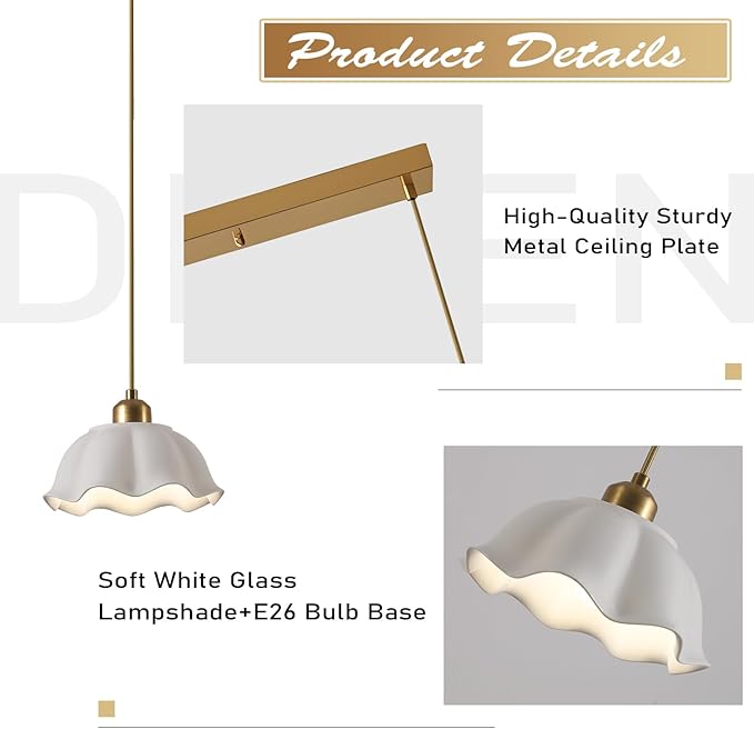 3-Light Hanging Pendant Light Fixtures Gold Kitchen Island Lighting Vintage Milk Glass Light Adjustable White Wave Ceramic Hanging Ceiling Light Nordic Retro Ceiling Lamp MPL11-3S GD