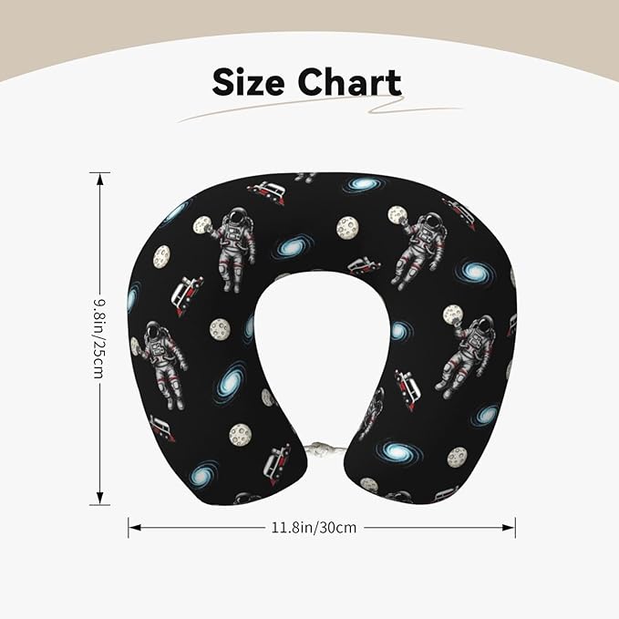 Support Neck Pillow for Youth Travel, Washable Airplane Chin Supporting and Relax U Shaped Pillows Outer Space Astronaut Slam Dunk Moon Basketball Black