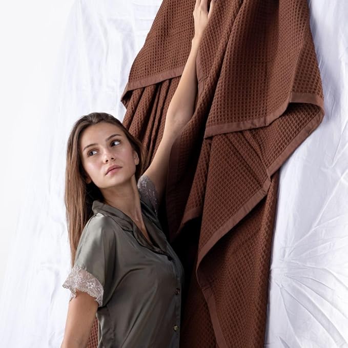 Salt Earth GOTS Certified 100% Organic Cotton Throw Blanket, 55"x60" Waffle Blankets & Throws for Bed, Throw Blanket for Couch, Cozy Christmas Blankets and Throws for Christmas Gifts (Potting Soil)