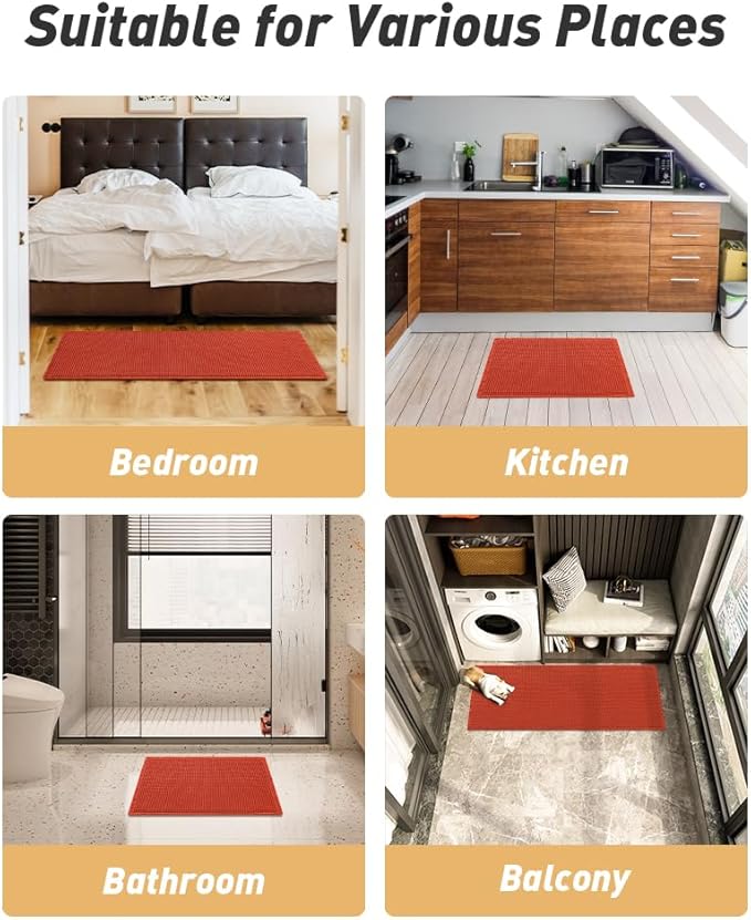 AMOAMI Upgraded Waffle Bath Mat, Super Absorbent Non Slip Bath Mats for Bathroom Floor, Machine Washable Bathroom Rugs with Tassels, Rubber Backed Bathroom Mats, Ultra Soft, 18" x 30", Orange