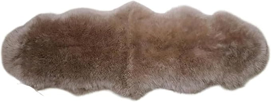 Woolous Genuine New Zealand Sheepskin Double Pelt Rug- Handmade Sheep Skin Runner Rug, Soft Thick Natural Bedside Area Rug for Bedroom and Living Room Decor, (2x6 ft, Brown)