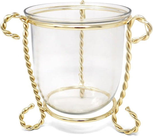 Glass Candle Holder on Gold Brass Stand, 4"