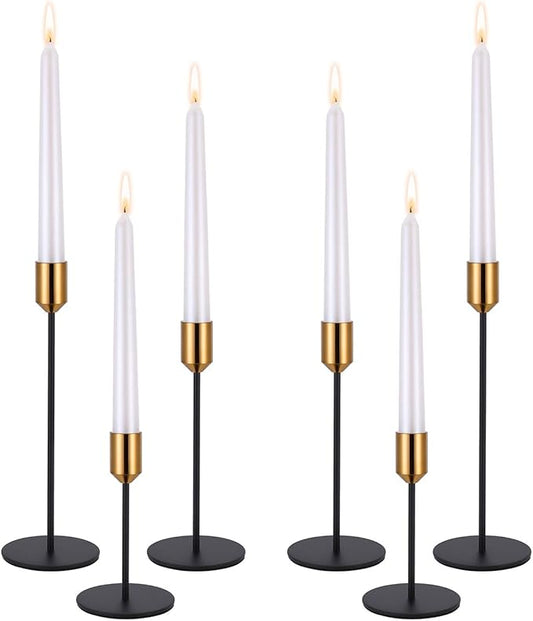 Candle Holders,Set of 6 Candlestick Holders for Taper Candles, Brass Gold Black Modern Decorative Candle Stick Holder for Table, Mantel, Wedding, Dinning, Party(Candles are not Included)