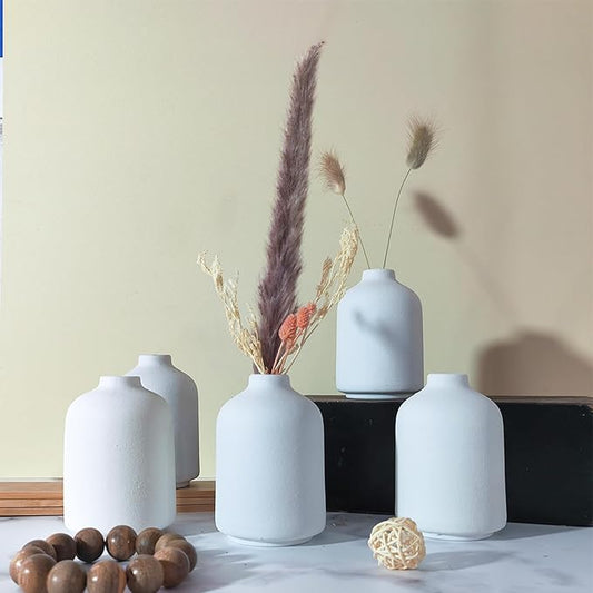 Small White Ceramic Vases Set 6 for Decor, Boho Bud Vases for Dry Flower, 4.1''H x 3''W White Ceramic Vases for Centerpieces, House Plants, Wedding, Home, Modern, Minimalist
