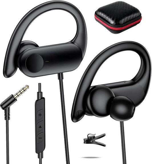 Wired Headphone 3.5mm Over Ear Buds for Chormebook Laptop PC,HiFi Deep Bass Stereo in-Ear Noise Isolation Wired Earbuds,3.5 MM Jack Earphone with Ear Hook for Samsung A15,Cord Headset for Moto G Play