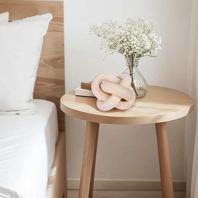 Wood Knot Decor -Coffee Table Decor Shelf Decor Table Books Hand Carved Home Decoration Boho Country Rustic Modern Shabby Chic Style Decor 3 Link Wooden Knot Chain Link Decor (Nature)