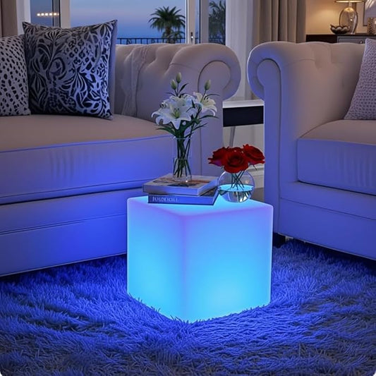 14 inch Versatile LED Cube Light Chair, Rechargeable Light Cubes Table w/Remote, RGB Color Changing Night Light Cube, IP65 Waterproof Lighted Cubes Stool Mood Lights for Kid Home Garden Patio Party
