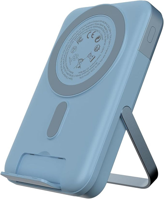 Magnetic Power Bank, 10000mAh Portable Charger, 22.5W Fast Wireless Battery Pack with LED Display, Portable Phone Charger with Stand for iPhone 17/16/15/14/13 Series (Blue)