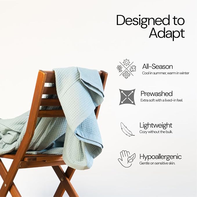 Salt Earth GOTS Certified 100% Organic Cotton Throw Blanket, 55" X 60" Blankets & Throws for Bed, Throw Blanket for Couch,Modern & Cozy Blanket, All Seasons Waffle Blanket, Soft Blanket (Silver Blue)