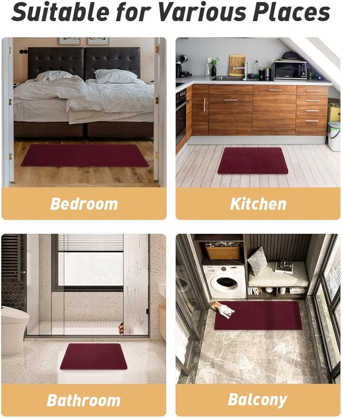 Upgraded Christmas Waffle Runner Rug Super Absorbent Non Slip Bath Mats for Bathroom Washable Bathroom Runner Rug with Tassels, Ideal for Hallway Bedroom Laundry Room, 2'x 6'(24" x 72"), Burgundy