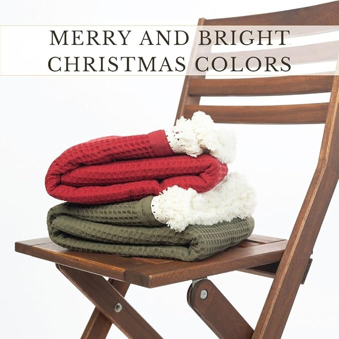 Salt Earth GOTS Certified 100% Organic Cotton Throw Blanket, 55"x60" Waffle Blankets & Throws for Bed, Throw Blanket for Couch, Cozy Christmas Blankets and Throws for Christmas Gifts (Ivy Green)