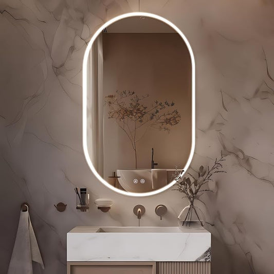 Niccy Oval LED Bathroom Vanity Mirror, 40"x24" Front lit Mirror with Light, Smart Anti-Fog Waterproof Mirror with Memory Function Dimmable Lighted Mirror