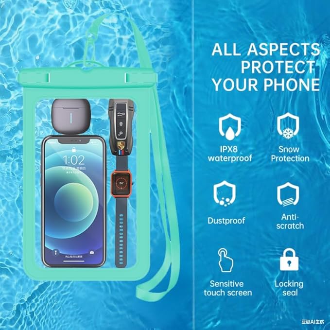 [Up to 8.9" 2 Pack Waterproof Phone Pouch Case,Waterproof Phone Bag for iPhone 17 16 15 14 13 Pro Max Plus Galaxy S25 S24 Ultar Plus+,IPX8 Cellphone Dry Bag Beach Travel Essentials-Green