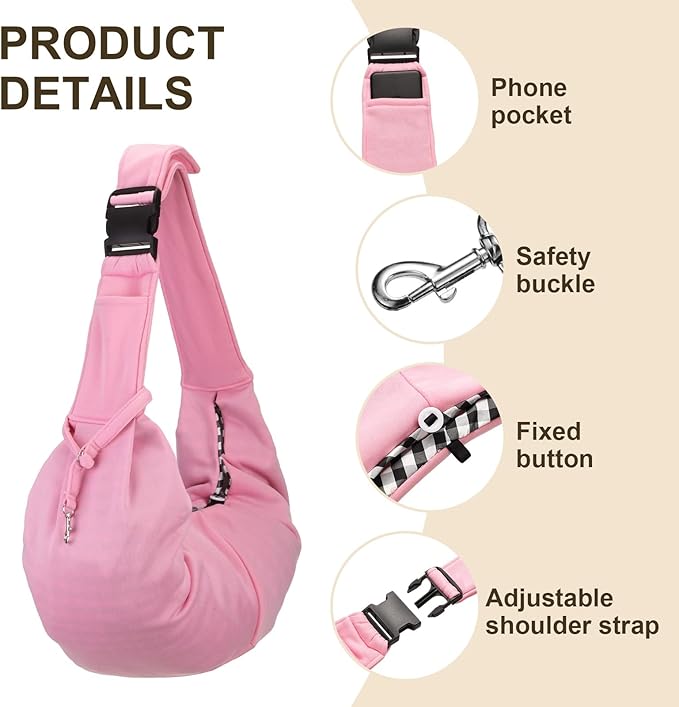 PETAXCELL Dog Sling Carrier for Small Dogs and Cats Up to 16.5 Lbs, Adjustable Buckle with Pocket Pet Sling Carrier Safety Harness, (Pink, 1 Pcs) Intended for Outdoor/Camp/Travel