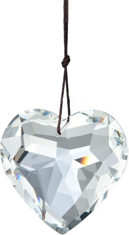 Colorful Heart Crystals Suncatcher Hanging Sun Catcher with Chain Pendant Ornament for Window Home Garden Christmas Day Party Wedding Decoration (White)