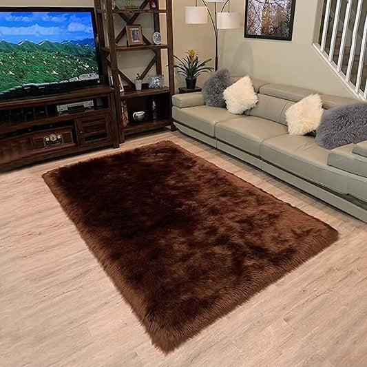 LAMBZY High Pile Super Soft Faux Sheepskin Rug (2'x3') Brown
